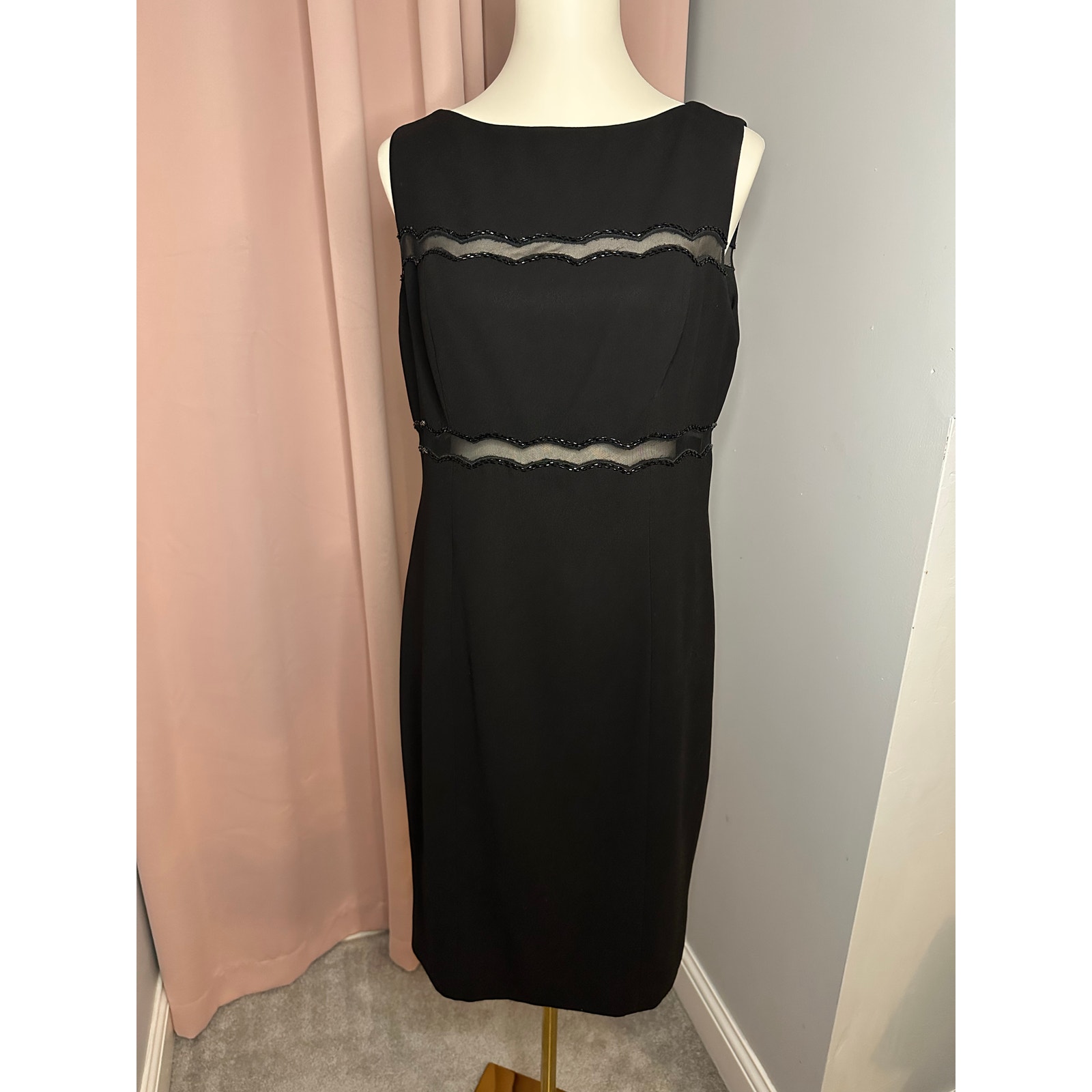 Nwt Rickie Freeman Teri Jon Cocktail Party Dress Sz 12 Black Beaded Mesh $360